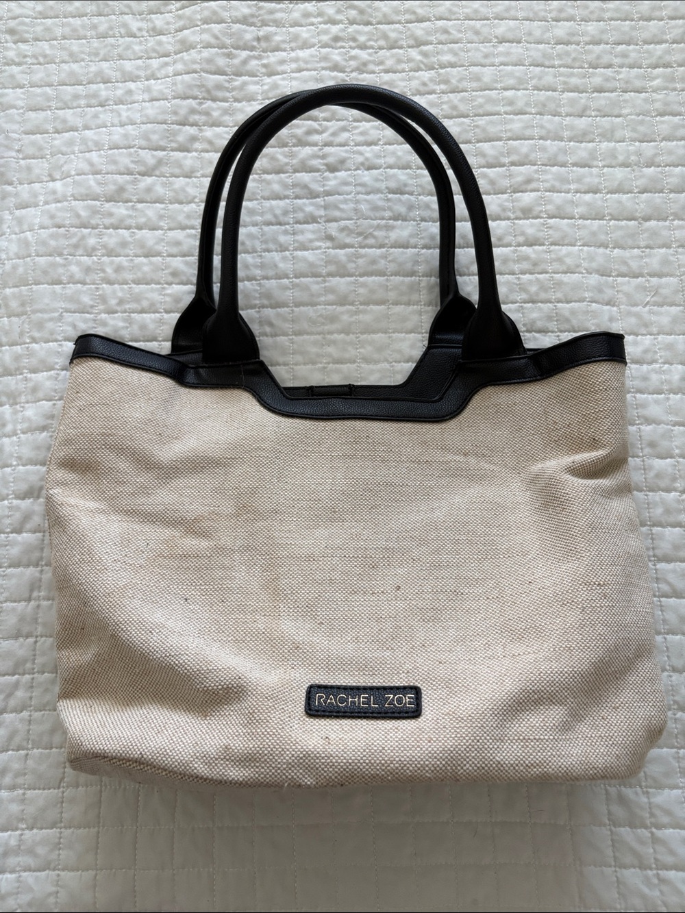 Rachel Zoe Natural Canvas Tote with Black Trim